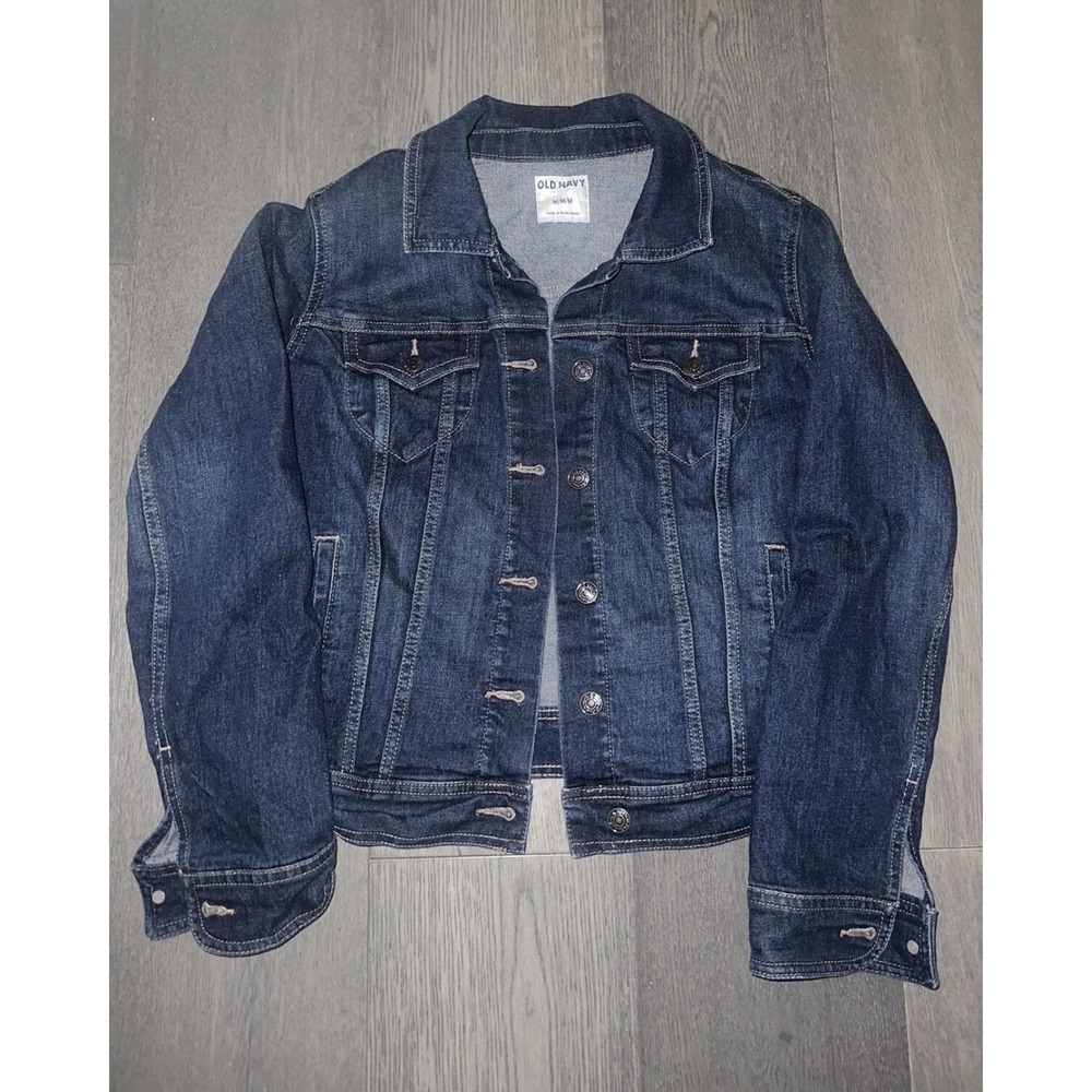 Old Navy Jacket Womens Medium Blue Denim Button Front‎ Stretch Pockets Classic